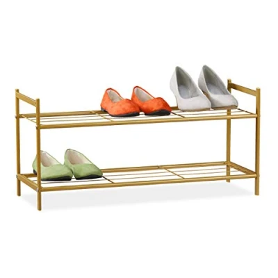 Afbeelding van Relaxdays schoenenrek 2 laags open schoenenkast schoenen opbergrek metaal 6 paar goud