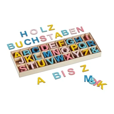 Afbeelding van Relaxdays houten letters 3 cm gekleurd 324 delige set knutselen alfabet letter