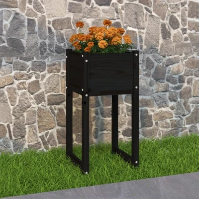 Afbeelding van Plantenbak 40x40x81 cm massief grenenhout zwart