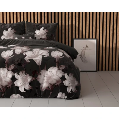 Afbeelding van Dekbedovertrek Dark Flower Lits Jumeaux (240x220 cm) Zwart Katoen Dessin: Bloemen Sleeptime Dekbed Discounter.nl