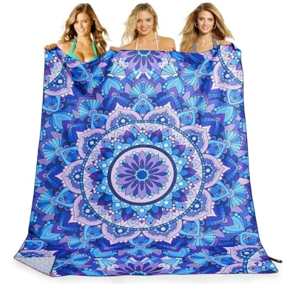 Afbeelding van KUOGAS Strandhanddoek, 200 x 140 cm, XXL, grote sneldrogende microvezelhanddoek, zandvrije badhanddoek, stranddeken (mandala)