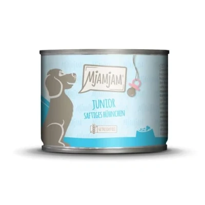 Afbeelding van 6x200g MjAMjAM Junior sappige kip met ei natvoer voor honden