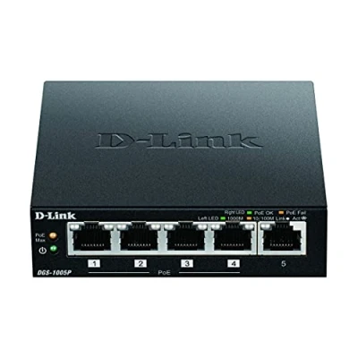Afbeelding van D Link Gigabit PoE switch met 5 desktoppoorten, tot 30 W per poort, totaal budget 60 W, groen, compact en stil, Plug &amp; Play zwart DGS 1005P/B