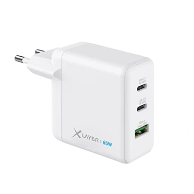 Afbeelding van XLayer Wandlader / Oplader 3 poorts Powercharger 65W USB C PD + A 60W GaN Adapter Geschikt Voor Apple Iphone &amp; Samsung Wit