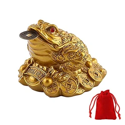 Afbeelding van Geluksbrenger Kikker Munt Munt, Feng Shui Pad Chinese voor Welvaart Home Decor Cadeau met Gelukzak 6(H) x 6(L) 5 (B) cm