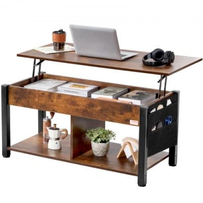 Image de VEVOR table basse relevable rectangulaire 1060 mm pour salon marron