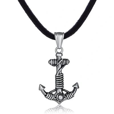Afbeelding van DonDon Leren herenketting 50 cm met hanger van roestvrij staal, Leer