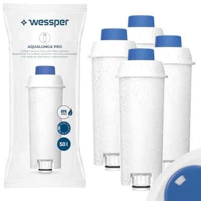 Image de Wessper Cartouche Filtrante pour Machine à café Automatique, Filtre eau Convient aux Delonghi DLSC002, SER3017, 5513292811, Compatible avec les séries ECAM, ESAM, ETAM, SECAM 4 pièces