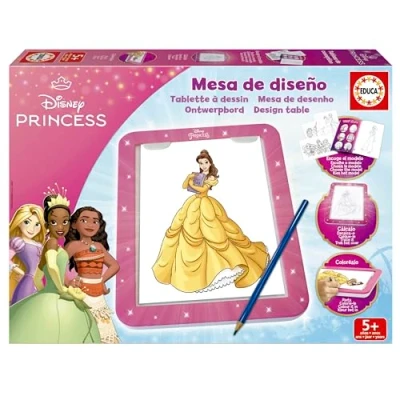Afbeelding van Educa Designtafel van Disney prinsessen, maken, kleuren en decoreren met de lichtgevende tekentablet, meer dan 25 verschillende sjablonen om te tekenen hoe vaak je wilt, vanaf 5 jaar,