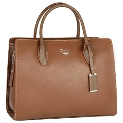 Afbeelding van David Jones Grote handtas voor dames boodschappentas van PU leer tas met meerdere vakken schoudertas stad, werk, elegant, klassiek, modieus, chic, Bruine Kameel, Chique