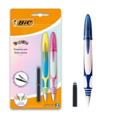 Afbeelding van BIC EasyClic Hervulbare Vulpen met blauwe inkt Ergonomische grip punt 0.3 mm Pak van 2 vulpennen en twee navullingen