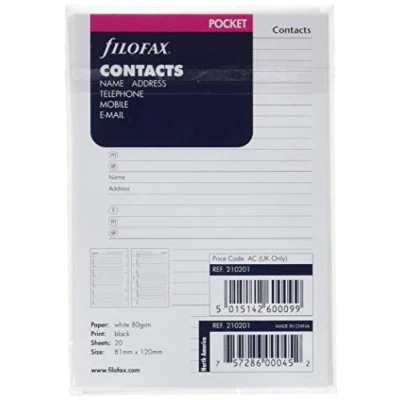 Afbeelding van Filofax Vak voor naam, adres, telefoon, mobiele e mail