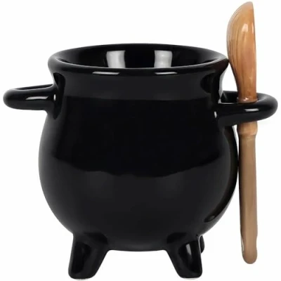 Afbeelding van Something Different Eierdop Cauldron with Broom spoon Zwart