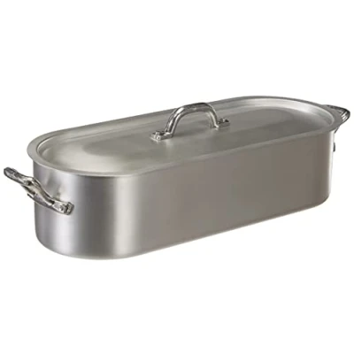 Afbeelding van Pentole Agnelli Visserij met rand, deksel en rooster, 2 handgrepen, van aluminium BLTF, matte afwerking, 35 cm, zilverkleurig