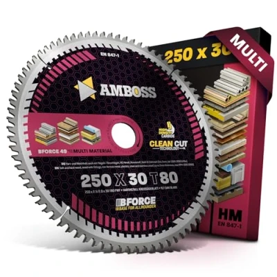 Afbeelding van AMBOSS WERKZEUGE® Cirkelzaagblad van hardmetaal, 250 x 30 mm, Z80, platte tanden met wisselafschuining voor multi fijne zagen zaagblad compatibel Dewalt DWE 7492