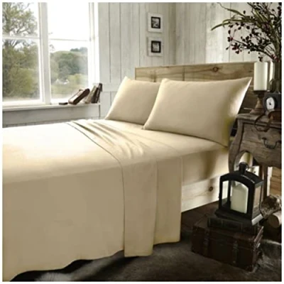 Afbeelding van Effen flanellen beddengoedset van 100% geborsteld katoen met elastische hoeken, ademend hoeslaken, latte