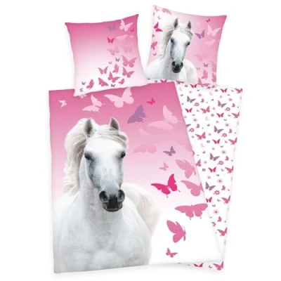 Afbeelding van Herding beddengoed paard wit 135x200 cm 80x80