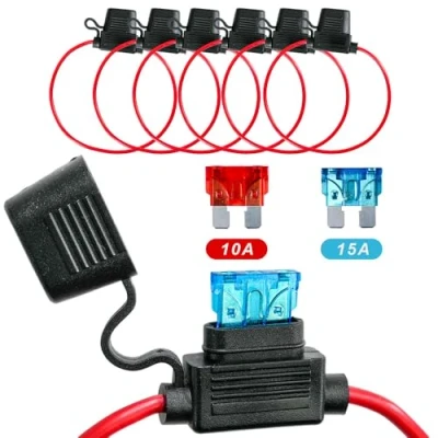 Afbeelding van Selyse 6 stuks 16 AWG zekeringhouders voor auto, vrachtwagen, motorfiets, waterdicht, met inline platte zekeringen, koperen kabel, standaard zekeringen auto/boot, 3 x 10 A, 15 A