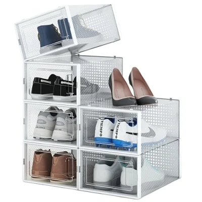 Afbeelding van Stapelbare opvouwbare schoenendozen duurzame schoenenopbergdozen schoenenorganizer transparante kunststof dozen voor slaapkamergarderobe hal 6