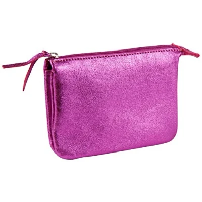 Afbeelding van Clairefontaine 400015C Portemonnee, etui met 2 vakken, 13 x 9 cm, van echt lamsleer, aardbei leer