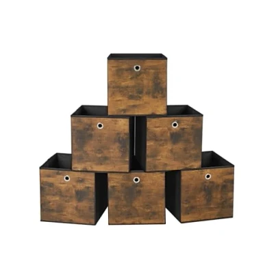Afbeelding van Opbergdozen, set van 6, non woven stof, vouwdoos, 30 x cm, stoffen doos, voor kubusplank, organisator kleding, Vintage bruin/zwart