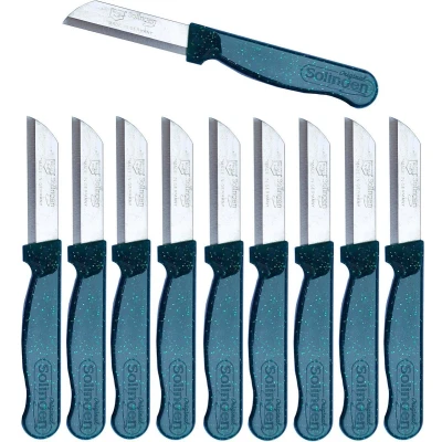 Afbeelding van Solingen Schilmesje Robuust Handvat RVS Glad 16 cm met &quot;Blade Cover&quot; Groen Glitter 10 stuks