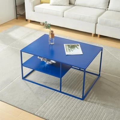 Afbeelding van Salontafel Solund met plank 45x90x60 cm donkerblauw [en.casa]
