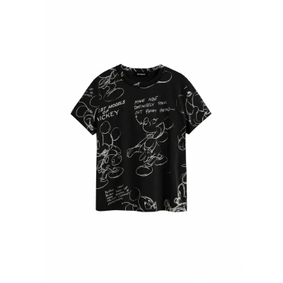 Afbeelding van Desigual Mickey Sketch Tshirt print, Dames, Maat: Large, Black