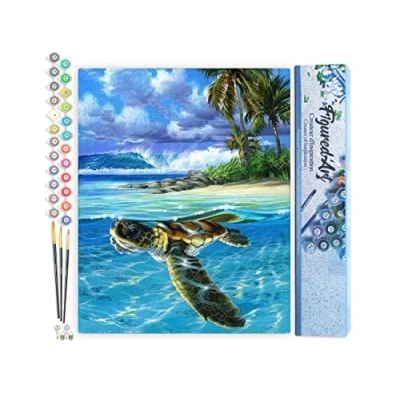 Afbeelding van Figured&#039;Art Schilderen op Nummer Volwassenen canvas Ontspannende schildpad Handwerk acrylverf Kit DIY Compleet 40x50cm zonder frame