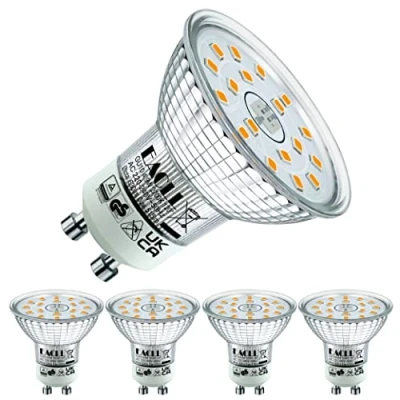 Afbeelding van EACLL GU10 LED Lamp Warm Wit, 4.9W Gelijk aan 70W Halogeenlampen, 4 pack, 2700K 515lm AC 230V Geen Flikkering Energiezuinige Verlichting, Stralingshoek 120 Spot, Niet Dimbaar Reflectorlamp