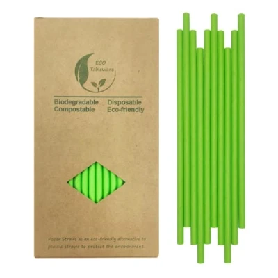 Afbeelding van groen papieren rietje, 100 stuks, 18 cm, premium wegwerp om te drinken in de lente, 100% biologisch afbreekbaar en composteerbaar
