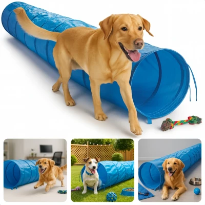 Afbeelding van Cheqo Hondentunnel 3 Meter Agility voor de Hond Behendigheid Opvouwbare Speeltunnel Lichtgewicht Polyester Inclusief Grondpinnen &amp; Dra