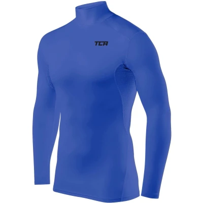 Afbeelding van TCA Mannen HyperFusion Compressie Basislaag Top Lange Mouw Ondershirt Mock Hals Helderblauw, L