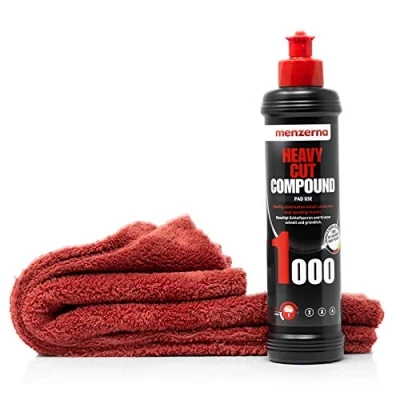 Afbeelding van detailmate Auto polijstset Autoverzorging: Menzerna Heavy Cut Compound Autopolitoer 1000, 250 ml, krassen verwijderen + microvezel polijstdoek, 40 x cm, perfect voor polijsten op autolak