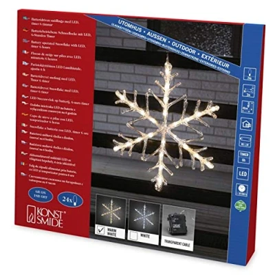 Afbeelding van Sneeuwvlok met verlichting Konstsmide Ø 40 cm (24 LEDs, Timer, Batterij, Binnen/Buiten)