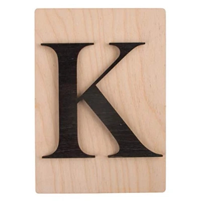 Afbeelding van Rayher letter K, FSC Mix Credit, houten tegels 10,5 x 14,8 cm, 3D K in zwart, letters 3 mm dik, op