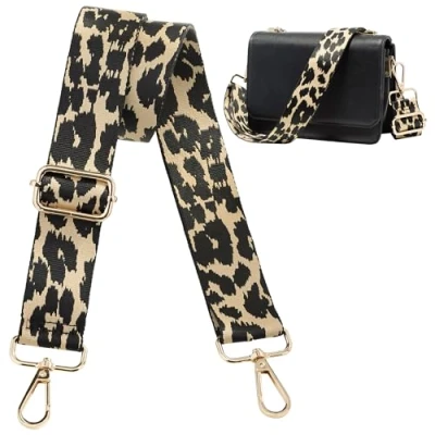 Afbeelding van Navaris luipaardprint tassenriem verstelbaar Gouden gespen Schouderband voor tas Bag strap 75 tot 138 cm lang Vervangende riem Kaki/zwart