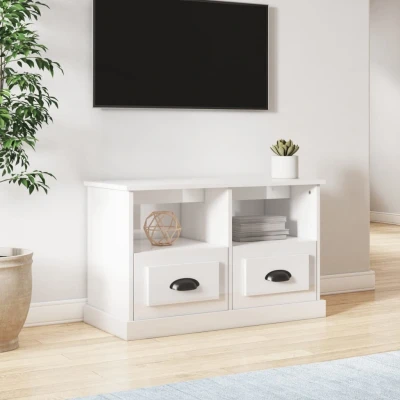 Afbeelding van Tv meubel 80x35x50 cm bewerkt hout hoogglans wit