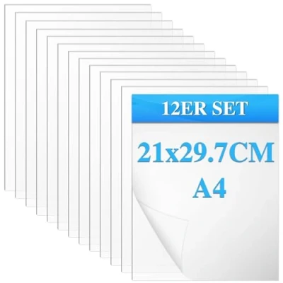 Afbeelding van PLAPOT 12 stuks plexiglasplaten, 1 mm, A4, acrylglas, transparant, voor woondecoratie, display, fotolijst, schilderij