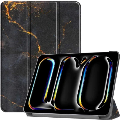 Afbeelding van iMoshion Tablet Hoes Geschikt voor iPad Pro 13 (2024) M4 Design Trifold Bookcase Zwart /Black Marble