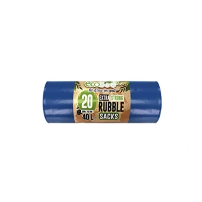 Afbeelding van EcoBag Set van 20 blauwe puinzakken 40 l 100 micron recyclebare en lekvrije vuilniszakken voor tuin, bouwvakkers, cateraars, keuken, doe het zelf (508 x 762 mm)