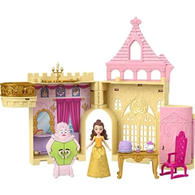 Afbeelding van Disney prinsessen set van het kasteel Belle, stapelverhalen, poppenhuis met mini pop en 8 speelelementen, speelgoed voor kinderen, vanaf 4 jaar, HPL52