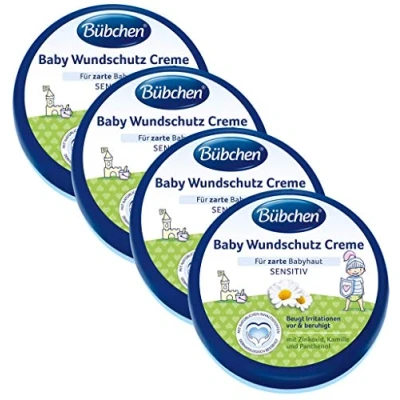 Image de Bübchen Crème de protection des plaies pour bébé cicatrisante et la peau délicate Avec oxyde zinc, camomille panthénol Quantité : 4 x 150 ml