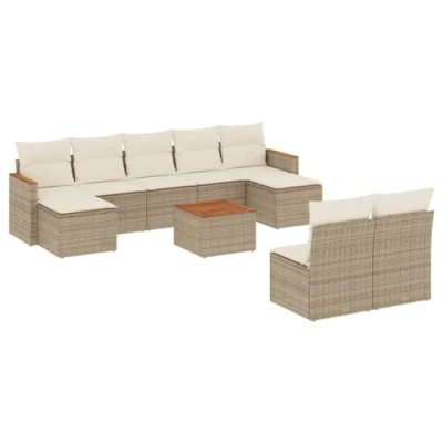 Afbeelding van 10 delige Loungeset met kussens poly rattan beige