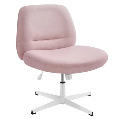 Afbeelding van SONGMICS HOME Bureaustoel, ergonomische stoel, moderne stijl met kruisbasis, brede en comfortabele zitting, in hoogte verstelbaar, draaibare katoenen linnen stof, snoeproze OBG046R01