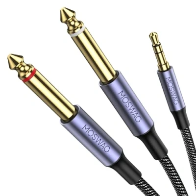 Afbeelding van MOSWAG 6FT 3,5 mm 1/8 inch TRS naar 2 x 6,35 1/4 TS Mono Y 5M splitterkabel compatibel met iPhone, iPod, laptop, cd speler, eindversterker, mixer, home stereo systemen