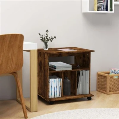 Afbeelding van Kast verrijdbaar 60x45x60 cm bewerkt hout gerookt eikenkleurig