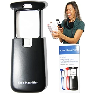 Afbeelding van EasY Magnifier 3 x kleine leesvergrootglas met ledlicht; mini wolf voor slechtziendheid, opvouwbare vergrootglas vergroting rechthoekig werk; cadeau senioren