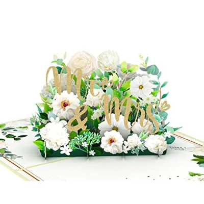 Afbeelding van MOKIO® Huwelijkskaart pop up Mr. &amp; Mrs. 3D bruiloft of geldcadeau voor huwelijksreis, felicitatiekaart met envelop