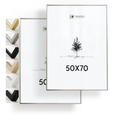 Afbeelding van Heimlich® Set van 2 metalen fotolijsten 50 x 70 cm champagne zilver grote lijst voor documenten aluminium fotolijst